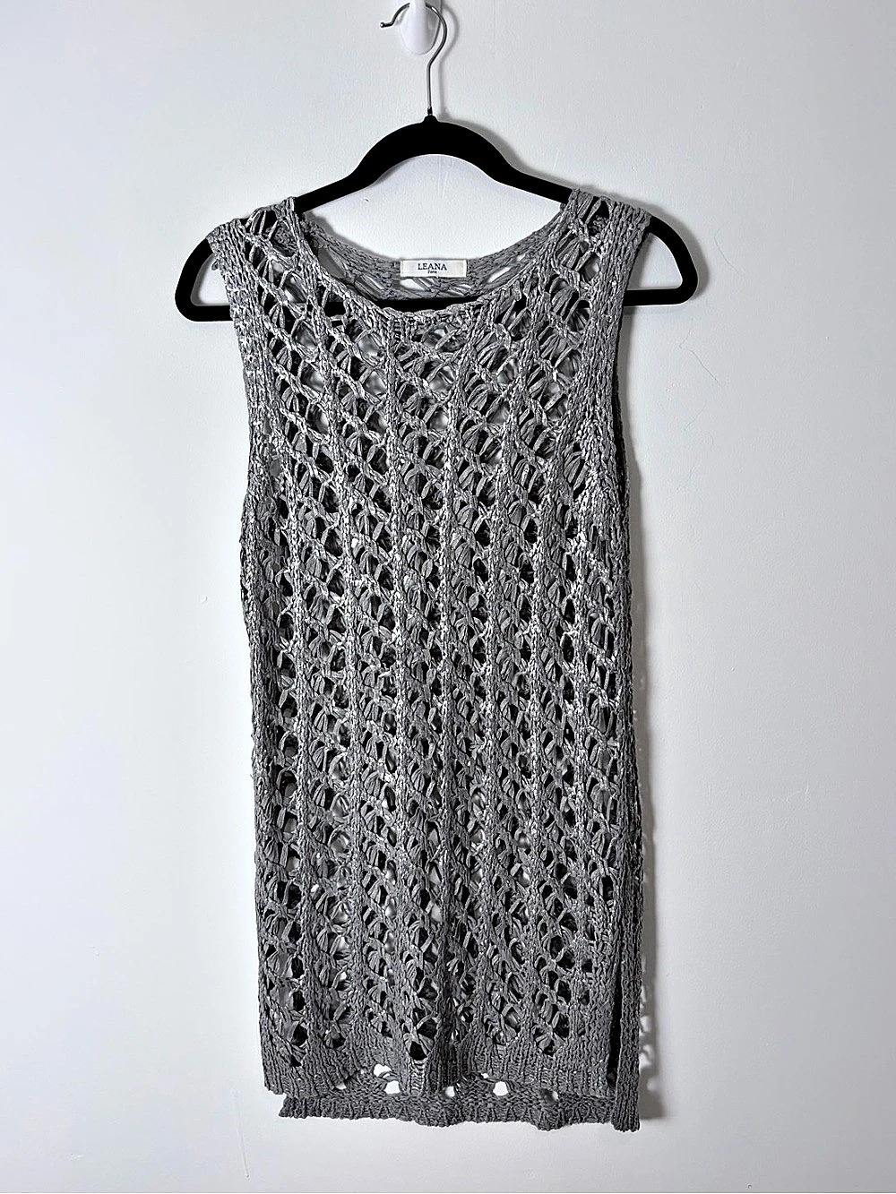 Leana Paris Silver Metallic Open Knit Sleeveless Tunic Cover Up